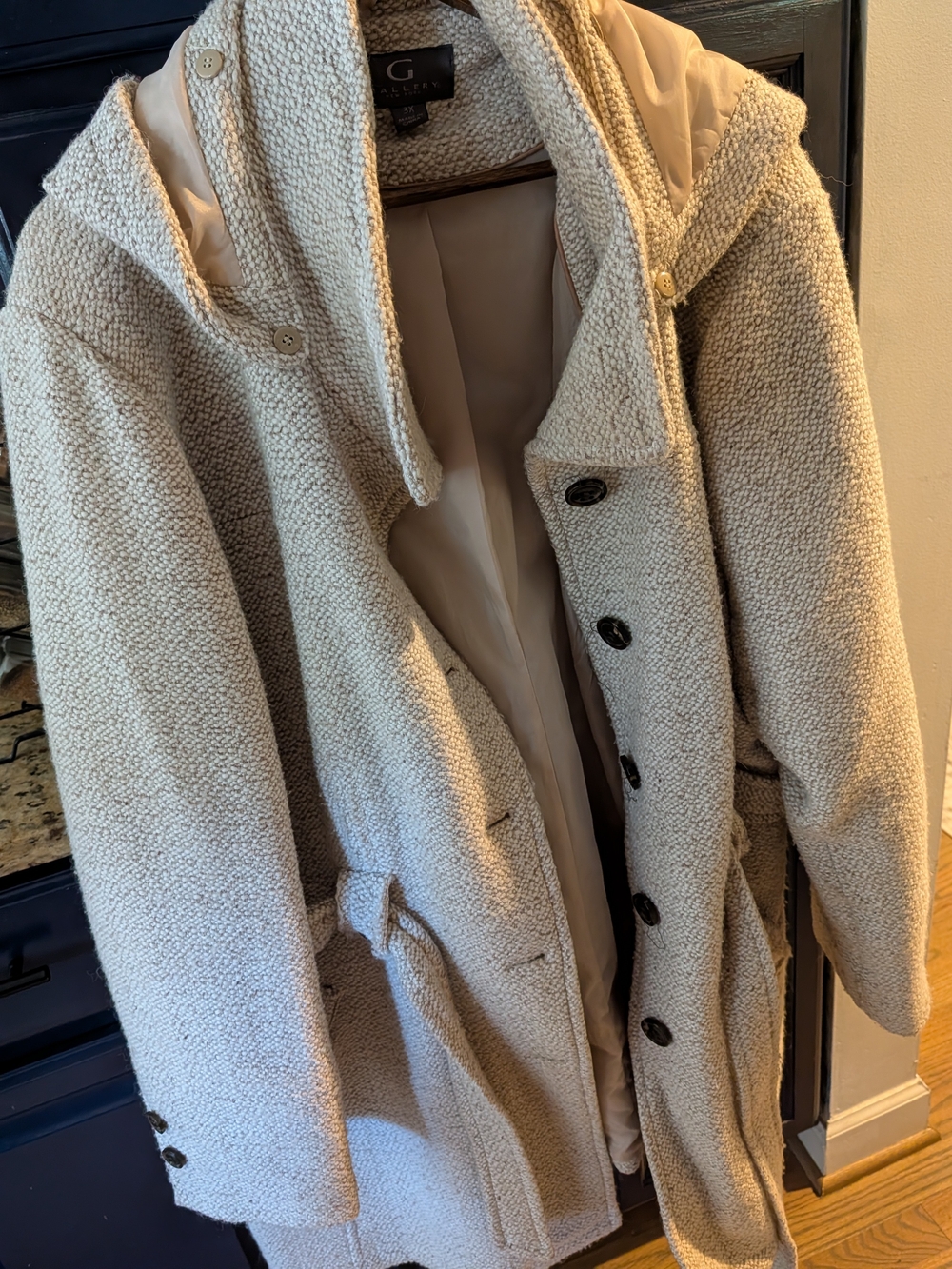 Cream Bouclé Hooded Pea Coat